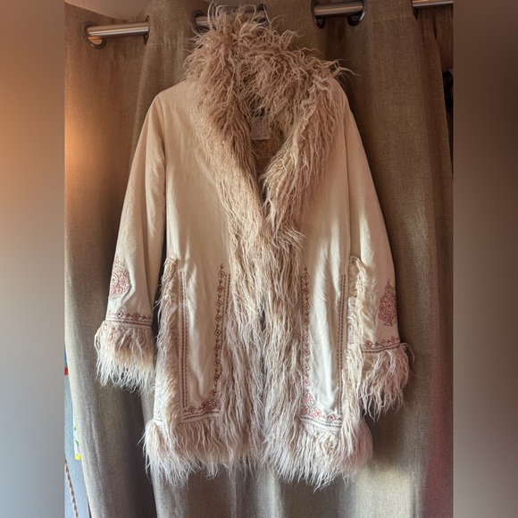 Spell Jackets & Blazers - Spell Cream and Tan Joplin Shearling Jacket with Faux Fur Trim
